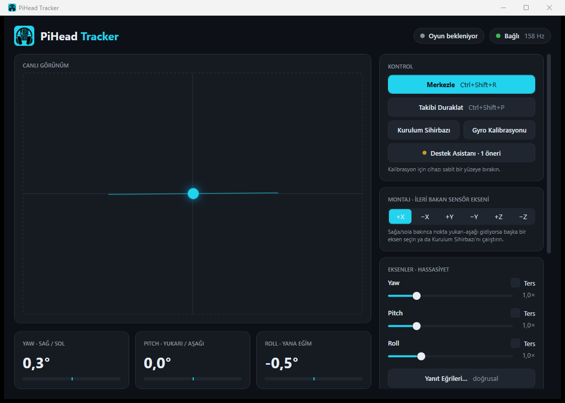 PiHead Tracker uygulaması: canlı kafa takibi görünümü